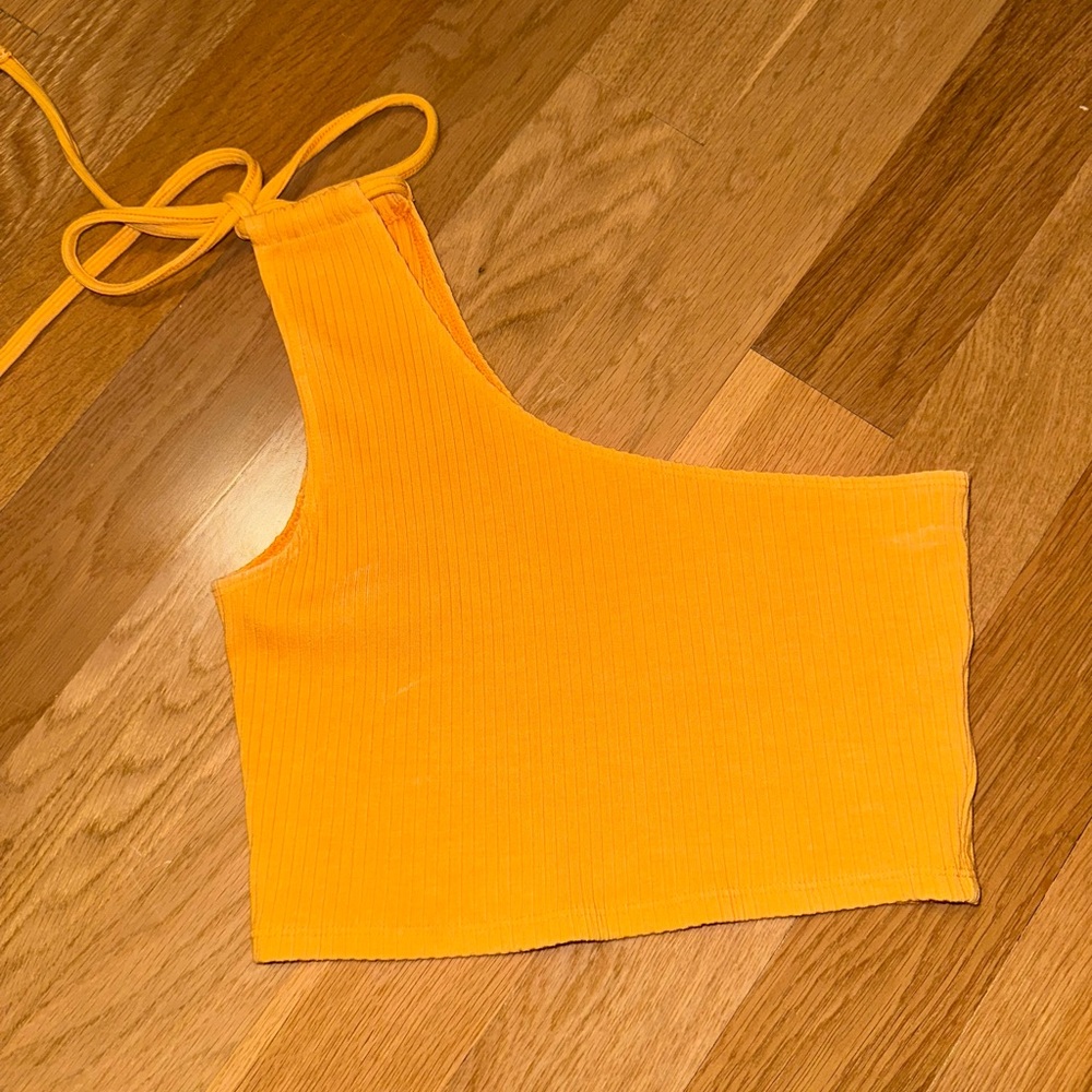 Orange One-Shoulder Ribbed Top